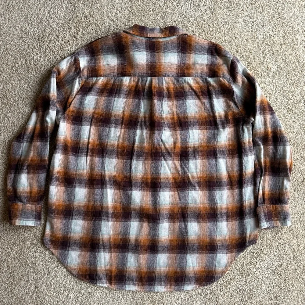Madewell Plaid Flannel Shirt Womens Size L Button Up 100% Cotton Brown Orange - Picture 7 of 11